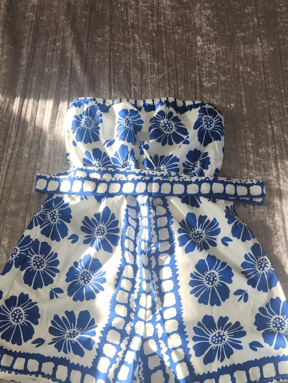 SHEIN White One-Piece Swimsuit with Blue Floral Print